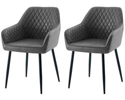 Moderne eetkamerstoelen set van 2, PU-leer, met armleuningen en metalen poten