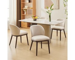 Moderne Eetkamerstoelen Set van 4 - Gestoffeerd met Houten Poten - Beige