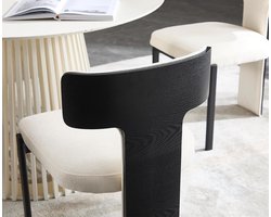 Moderne Eetkamerstoelen Set van 4 met Houten Rugleuning – Witte Chenille Stoelen met Zachte Bekleding en Metalen Poten – Comfortabele Keukenstoelen in Mid-Century Modern Stijl – 50 x 50 x 76 cm
