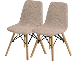 Moderne eetkamerstoelhoezen, elastische stoelhoezen, wasbare hoezen voor stoelen zonder armleuningen, geschikt voor eetkamers en woonkamers (zandkleur, set van 2).