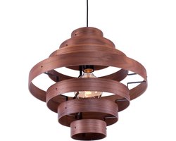 Moderne eettafel hanglamp rond Walnut | 1 lichts | bruin | hout / metaal | Ø 46 cm | in hoogte verstelbaar tot 125 cm | dimbaar | modern / sfeervol / landelijk design