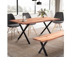 Moderne Eettafel - Massief Houten Tafel - Expressieve Boomranden - Natuurlijke Houtnerf - Handgemaakt - Metalen Poten - 120cm x 60cm x 76cm