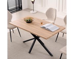 Moderne Eettafel Rechthoekig voor 4-6 Personen met Zwart Metalen Onderstel (140x80 cm)