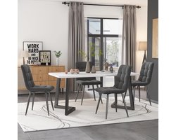 Moderne Eettafelset met 4 Fluwelen Stoelen - 120 x 70 cm - Zwart