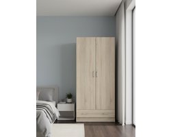 Moderne Eiken Kledingkast met 2 Deuren en Lade – Opbergkast voor Kleding, Schoenen en Accessoires – 79x35x171 cm – Duurzaam Laminaat – Furniture Land