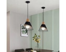 Moderne Elegante Hanglamp - Houten Accent - Zwart - 25 cm - Eetkamer Lamp - Kroonluchter - Zwart - Woonkamer Lamp