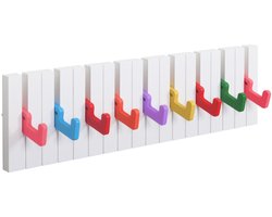 Moderne en Inklapbare Garderobehaken voor Kinderen - Kleurrijk Wandhaak Systeem voor Kinderkamer, Hal en Keuken, 9 Uitschuifbare Haken, 49 x 15 x 2 cm