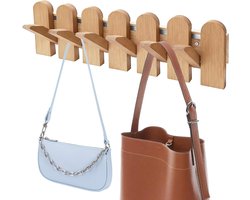 Moderne en Ruimtebesparende Houten Wandkast met 6 Haakjes voor Hal, Badkamer en Slaapkamer, Inklapbare Wandhaken van Geel Hout