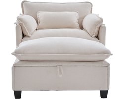 Moderne extra grote fauteuil met voetenbank en kruk, fluwelen loungestoel met zijvakken en kussens, comfortabele leesstoel voor woonkamer, slaapkamer en appartement