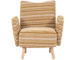 Moderne Fauteuil 77x81x87 cm Stoel Mosterdgeel Boucle Met Zijkwab Houten Poten Comfortabele Leesfauteuil Geschikt Voor Woonkamer Slaapkamer Of Kantoor