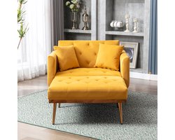 Moderne Fauteuil, Fauteuil met Verstelbare Rugleuning en Ligstand, Opklapbare Sofastoel, Geschikt voor Woonkamer Slaapkamer Studiekamer (geel)