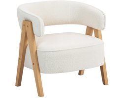 Moderne Fauteuil Gestoffeerde Stoel Wit 70x64x71cm Fleece Bekleding Accentstoel Met Armleuningen Houten Poten Metalen Frame Comfortabele Lounge Stoel Voor Woonkamer Slaapkamer Kantoor Belastbaar 120kg