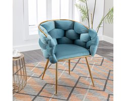 Moderne fauteuil, Loungestoel met vulling en metalen frame, Relaxstoel, TV-stoel voor woonkamer en slaapkamer, b 58 x d 59 x h 75 cm - belastbaar tot 150 kg - Blau