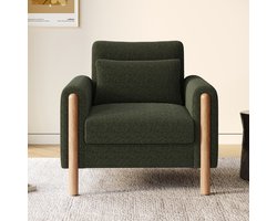 Moderne fauteuil met dikke kussens, comfortabele eenpersoons stoel met zachte bekleding, relaxstoel voor woonkamer, kantoor of slaapkamer, comfortabele leunstoel, groen.
