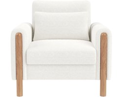 Moderne fauteuil met dikke kussens, comfortabele eenpersoons stoel met zachte bekleding, relaxstoel voor woonkamer, kantoor of slaapkamer, comfortabele leunstoel, wit
