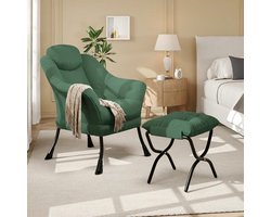 Moderne Fauteuil met Hocker - Verstelbare Loungestoel met Zijvak - Velvet Relaxstoel - Compact Design voor Kleine Ruimtes - Groen