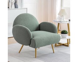 Moderne Fauteuil – Teddy Stof Lounge Stoel met Armleuningen – Comfortabele Leesstoel met Zwarte Metalen Poten – Design Relaxstoel voor Woonkamer & Slaapkamer – Groen | Meuble Paris