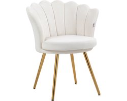 Moderne fauteuil (tub chair), fluwelen kaptafelstoel met gebogen hoge rugleuning en vergulde metalen poten voor de slaapkamer, woonkamer of leeshoek, crèmekleurig