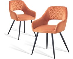 Moderne fluwelen eetkamerstoel met stoffen bekleding en open rugleuning - Elegante eetkamerstoelen voor woonkamer en keuken - Set van 2, Oranje