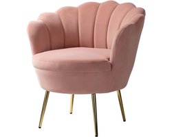 Moderne fluwelen fauteuil - Gouden poten - Comfortabele loungestoel - Voor woonkamer, slaapkamer en eetkamer - Roze