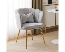 Moderne fluwelen fauteuil - kuipstoel - decoratieve stoel - met bloemblaadrugleuning en vlinderkussen - grijs