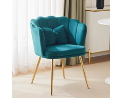 Moderne fluwelen fauteuil - kuipstoel - decoratieve stoel - met bloemblaadrugleuning en vlinderkussen - groen
