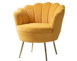 Moderne fluwelen fauteuil met gouden poten - Comfortabele loungestoel voor woonkamer, slaapkamer en eetkamer - Geel