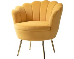Moderne fluwelen fauteuil met gouden poten - Comfortabele loungestoel voor woonkamer, slaapkamer en eetkamer - Geel