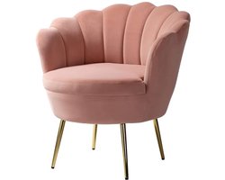 Moderne Fluwelen Fauteuil met Gouden Poten - Comfortabele Loungestoel voor Woonkamer, Slaapkamer en Eetkamer - Roze