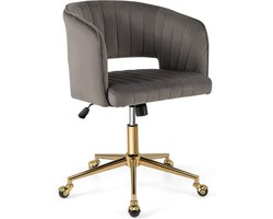 Moderne Fluwelen Kantelbare Bureaustoel Grijs - Draaistoel met Gestoffeerde Rugleuning - Gouden Onderstel & 360° Wielen - In Hoogte Verstelbaar - 150 kg Belasting