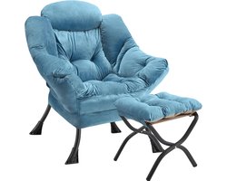 Moderne Fluwelen Lounge Stoel met Stalen Frame en Voetenbank - Perfect voor Woonkamer en Slaapkamer