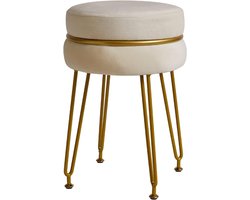 Moderne fluwelen ronde voetenbank/voetenbank/voetenbank/voetensteun met gouden poten, voor slaapkamer, woonkamer, entree, wit, L/G-40 m