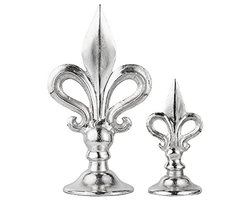 Moderne Franse Lelies Aluminium Decoratie - Luxe Set van 2 XL Design in Zilver voor Woonkamer