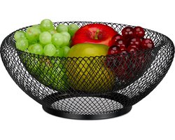 Moderne fruitschaal van dubbelwandig metaal - 10 x 25 cm - voor groente en fruit - zwart Fruitschaal