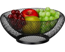 Moderne fruitschaal van dubbelwandig metaal - 10 x 25 cm - voor groente en fruit - zwart Fruitschaal