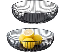 Moderne fruitschalen van zwart mat metaal - 2 stuks, rond design voor groenten, fruit, brood - opbergen en presenteren, 28 x 8 cm Fruitschaal
