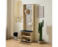 Moderne garderobekast met stoel en schoenenopslag - gangkast met 4 haken - zacht kussen en opbergvakken