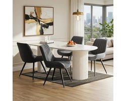 Moderne gestoffeerde eetkamerstoelen met extra dik zitkussen – Set van 4 – Donkergrijs – Comfortabele keukenstoelen met rugleuning en metalen poten – Luxe woonkamerstoelen – Novihome