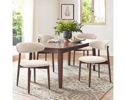 Moderne Gestoffeerde Eetkamerstoelen Set van 4 Beige 52x56x80,5 cm met Houten Poten en Ergonomische Rugleuning – Luxe Comfort Stoelen voor Keuken en Eetkamer