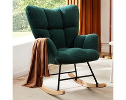 Moderne gestoffeerde schommelstoel voor de kinderkamer of woonkamer – Schommelstoel met hoge rugleuning, gevuld met fleece en een gewatteerde zitting – Gezellige schommelstoel met armleuningen, ideaal om in te lezen – Groen