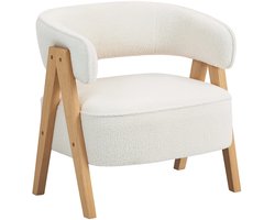 Moderne Gestoffeerde Stoel, Fleece Bekleding, Accentstoel, Fauteuil Met Houten Poten, Metalen Frame, Wit