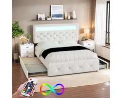 Moderne gestoffeerde tweepersoonsbed - 140x200 - met uittrekbaar bed en opberglade