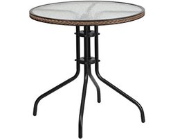 Moderne Glas Metalen Tafel met Rotan Rand