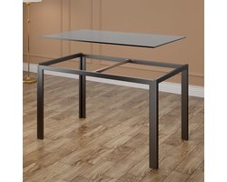 Moderne Glazen Eettafel Set met Zwarte Eetkamerstoelen voor 6 Personen – Rechthoekige Eetkamerset van Gehard Glas en Staal, 130 x 70 x 75 cm, Laurahomestore