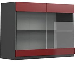 Moderne glazen hangkast 80 cm J-Shape Rood/Antraciet voor keuken