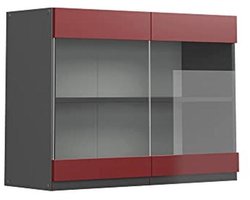 Moderne glazen hangkast 80 cm J-Shape Rood/Antraciet voor keuken