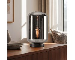 Moderne glazen tafellamp zwart met smoke glas - Solo