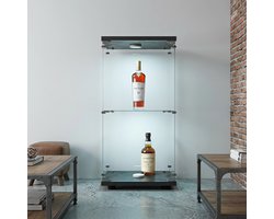 Moderne Glazen Vitrinekast met 2 Glazen Planken, 1 Deur, Ledverlichting en Slot, Gehard glas, 86x40,4x36,5 cm, Geschikt voor Woonkamer, Slaapkamer of Kantoor (Zwart)