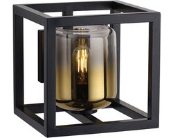 Moderne glazen wandlamp Dentro | goud / zwart / transparant | glas / metaal | Ø 15 cm | 25 x 25 cm | woonkamer lamp / slaapkamer lamp / hal en overloop lamp | modern design | snoer met handschakelaar