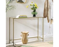 Moderne Gouden Console Tafel met Gehard Glas, Metalen Frame, Stevig, Verstelbare Voeten